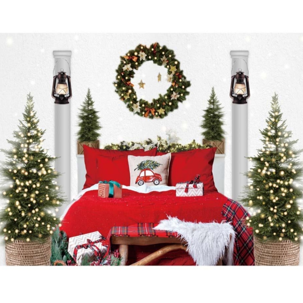 Allenjoy Red Christmas Headboard Bed Photography Backdrop Family Portrait
